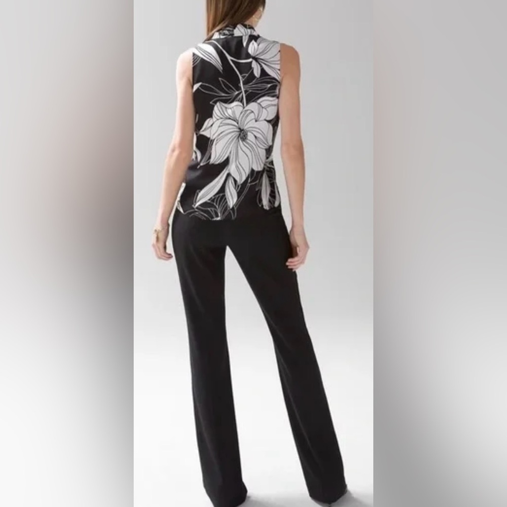 White House Black Market sleeveless Blouse size S black white floral - Picture 5 of 13
